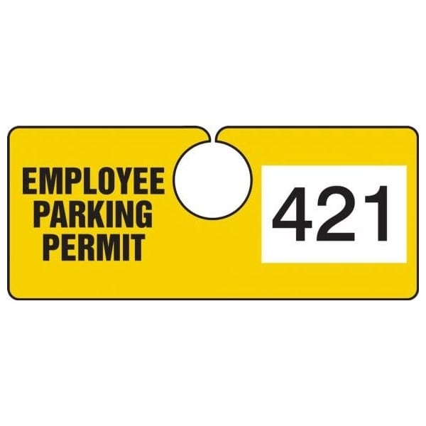 Accuform Parking Permit Tag, EMPLOYEE PARKING PERMIT Numbered 600-699, Yellow, 2in x 4.75in, 100PK TNT421YLG - main